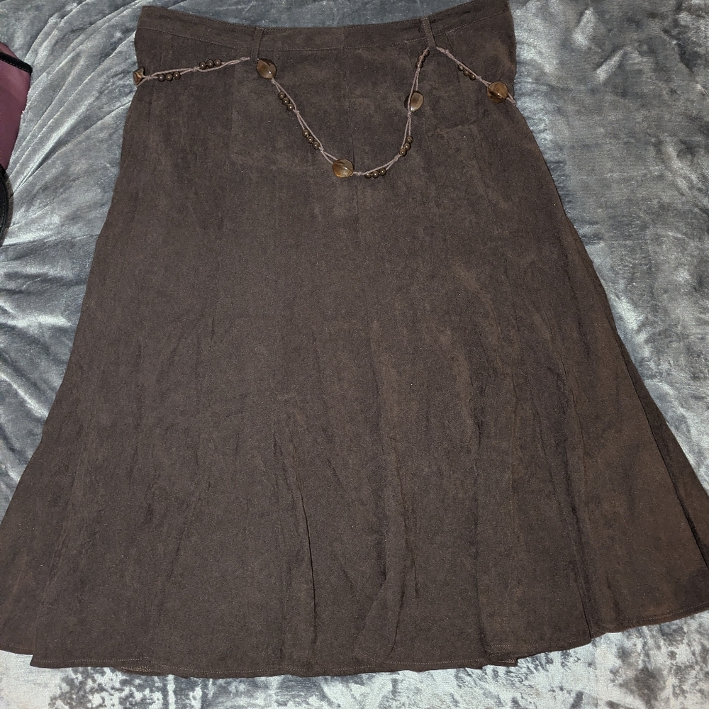 LAURA SCOTT Suede Feel Flare Skirt with Beaded Belt 14 - Picture 3 of 11